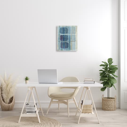 Stupell Industries Retro Mod Shapes Blue Beige Stripes Modern Painting Canvas Wall Art